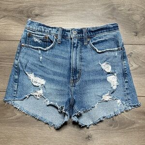 Abercrombie & FitchThe Mom High Rise Curve Love Stretch Blue Jean Shorts Size 26
